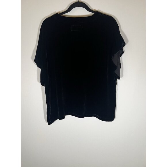 Current/Elliott black velvet ruffle sleeve oversized blouse holiday California L - Picture 3 of 8